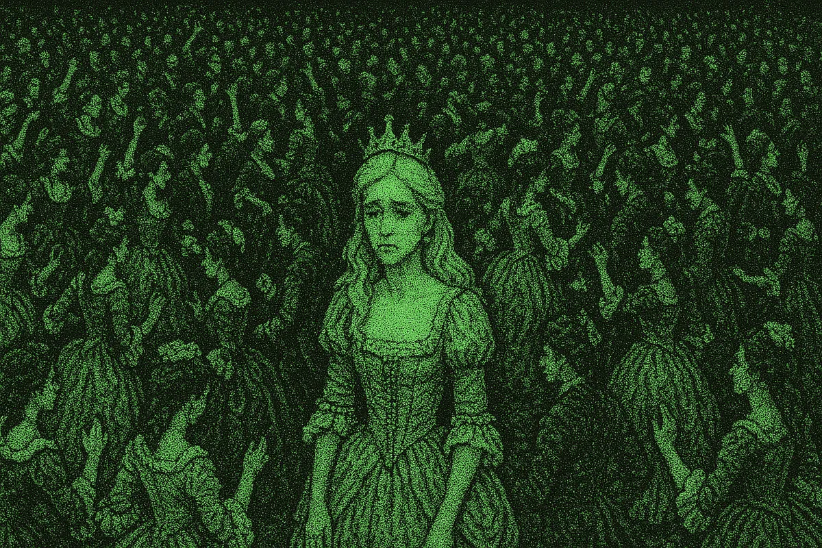 Cinderella in a dance-off with every princess, representing infinite content competition