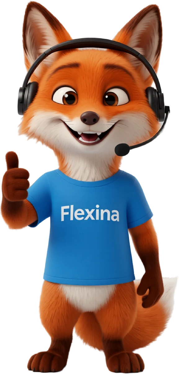 Flexina mascot: Flexina Fox (la mascotte renard)