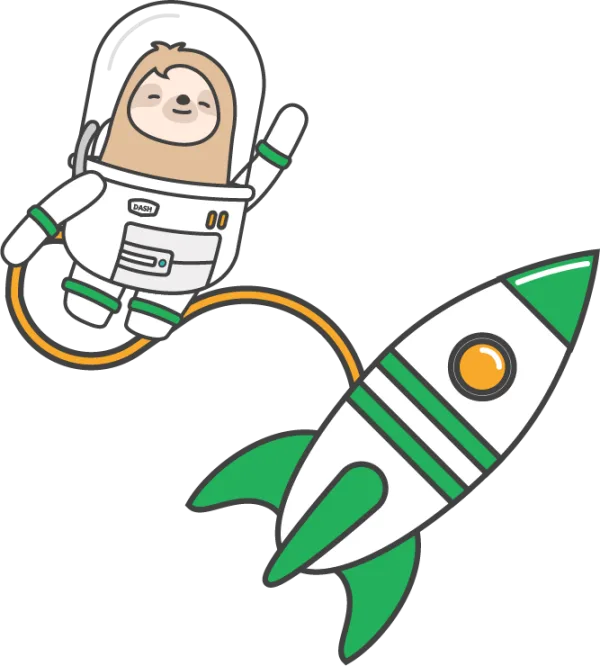 Dash, Procurify's sloth-in-a-rocket mascot.