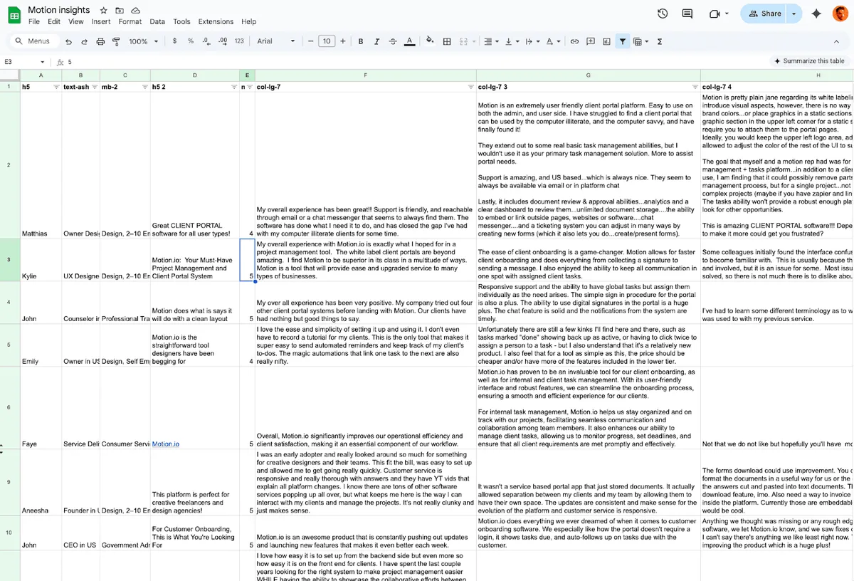Review mining motion.io